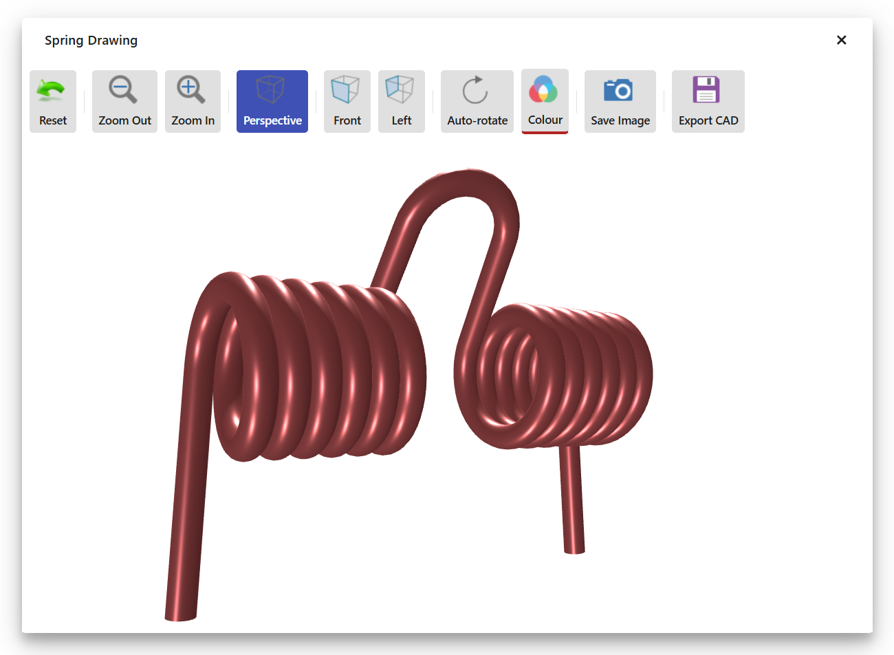 Interactive 3D drawing of a double torsion spring — rotate and zoom